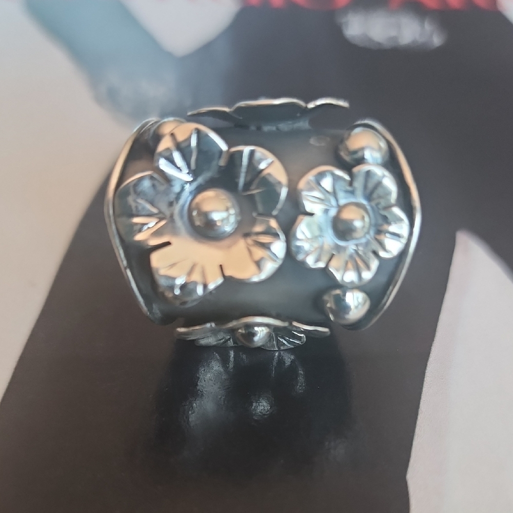 Floral Taxco Sterling Silver Ring Adjustable Fits Size 7-8 - Picture 8 of 14